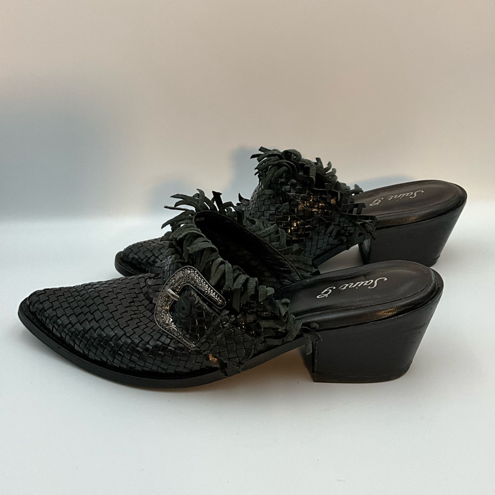 Saint G Mules Size 8 Black, Woven, Slip on with Stylish Buckle